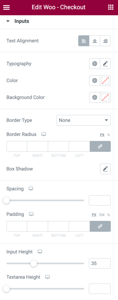 checkout widget inputs customization