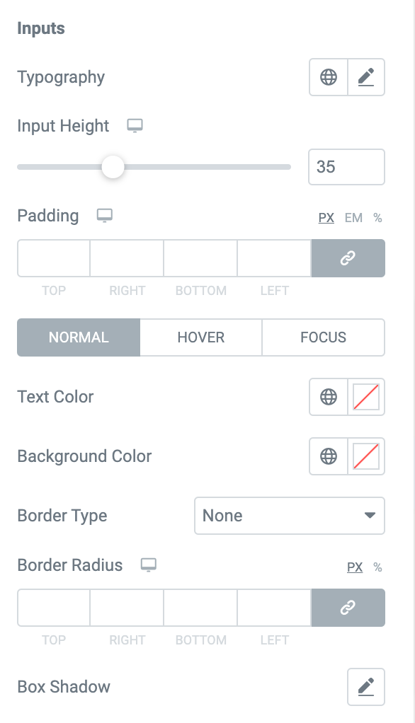 inputs customization options 