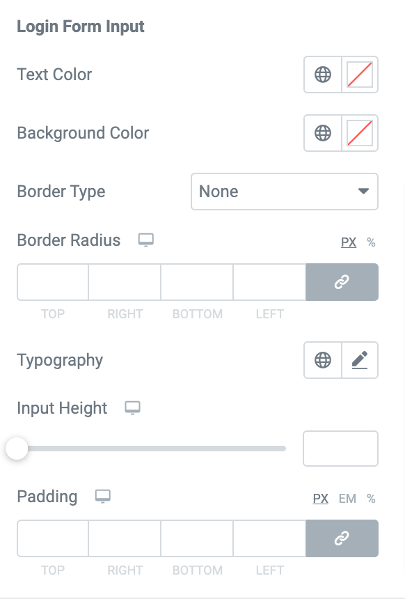 login form inputs customization options