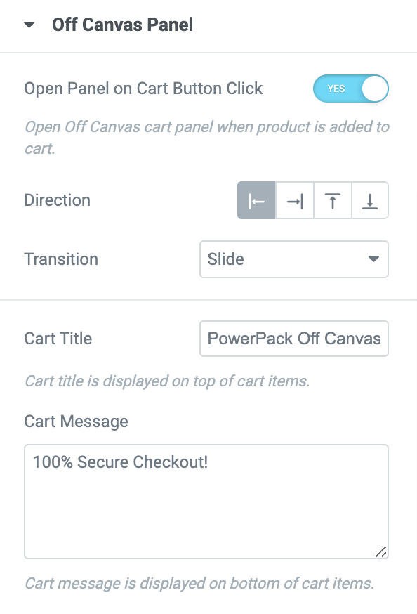 off canvas panel customization options