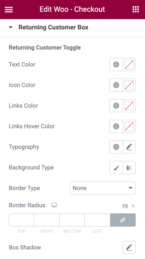 returning customer toggle customization options