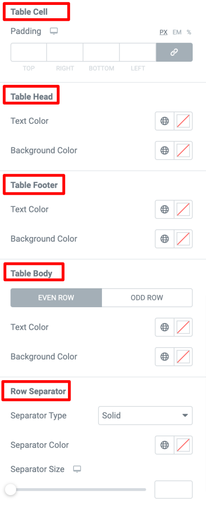 review order table customization options
