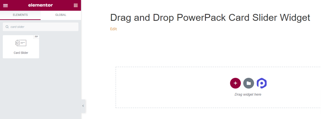 Drag and Drop PowerPack Card Slider Widget on your Elementor Page