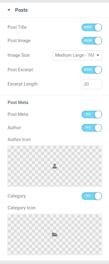 Posts Section in the Content Tab of the Card Slider Widget