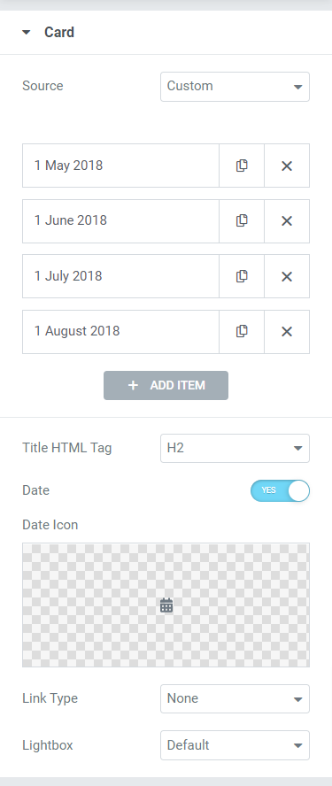Card Section in the Content Tab of the Card Slider Widget