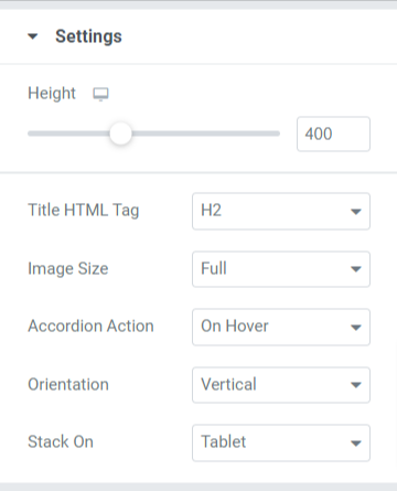 Settings Section in the Content Tab of the Image Accordion Widget