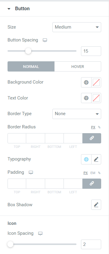 Button Section in the Style tab of the Image Accordion Widget