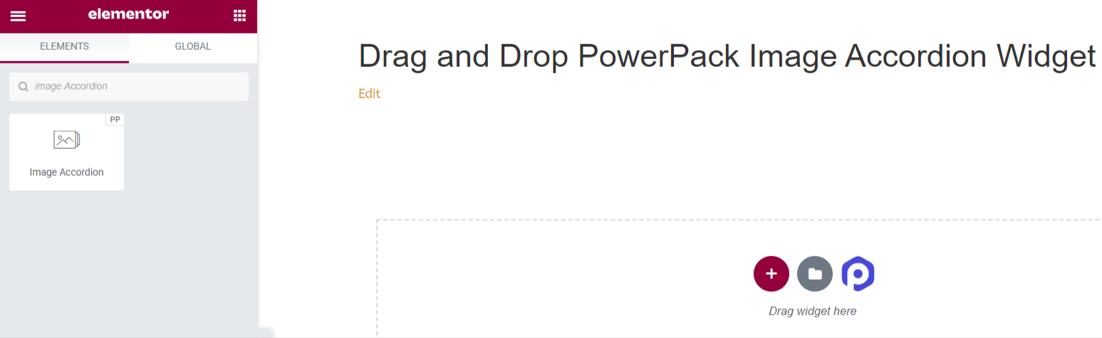 Drag and Drop the PowerPack Image Accordion Widget on Elementor Page