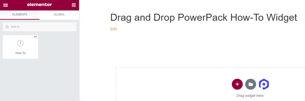 Drag and Drop PowerPack How-To Widget on Elementor Page