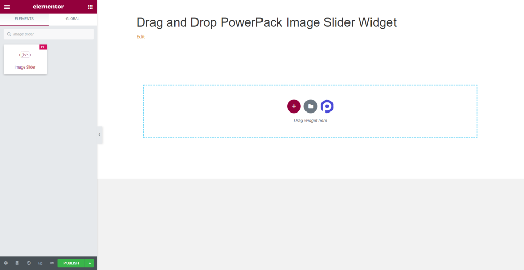 Drag and Drop PowerPack Image Slider Widget on your Elementor page