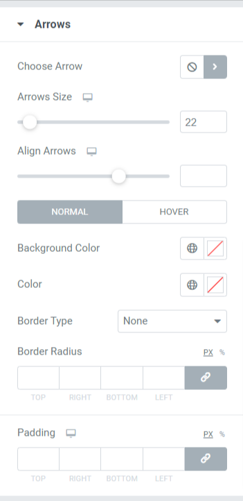 Arrows section in the Style Tab of the PowerPack Image Slider Widget