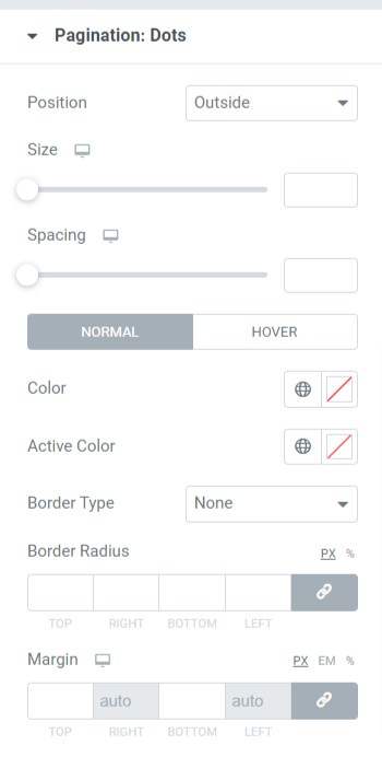 Pagination: Dots Section in the Style Tab of the PowerPack Image Slider Widget