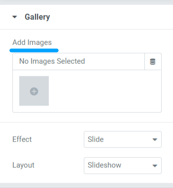 Gallery Section in the Content Tab of the PowerPack Image Slider Widget