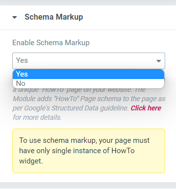 Schema Markup Section in the Content Tab of the PowerPack How To Widget