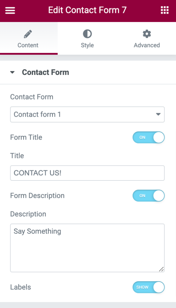 custom title description and label option in contact form 7