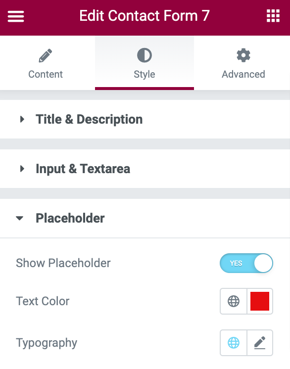 style contact form 7 placeholder