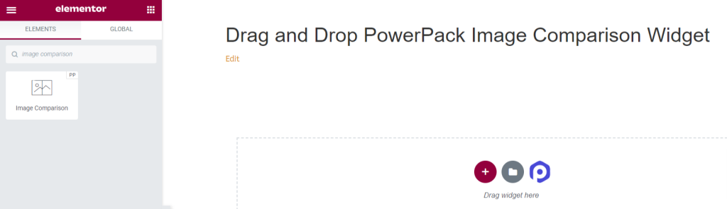Drag & Drop PowerPack Image Comparison Widget in Elementor Page Builder