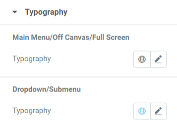 Typography section in the style tab of the Advanced Menu widget