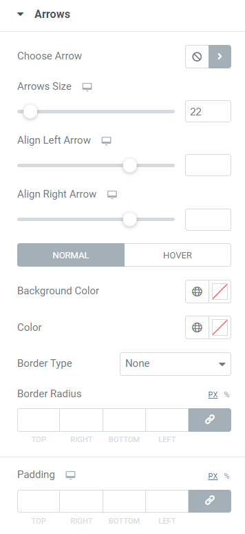 Arrow section in the style tab of the logo carousel widget
