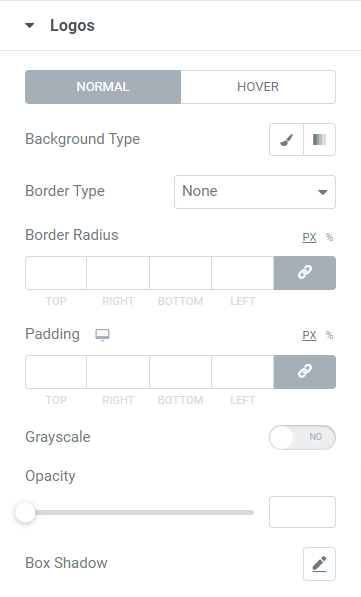 Logos section in the style tab of the logo grid widget