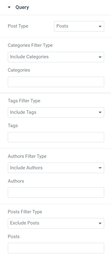 Query section in the content tab of the PowerPack FAQ widget