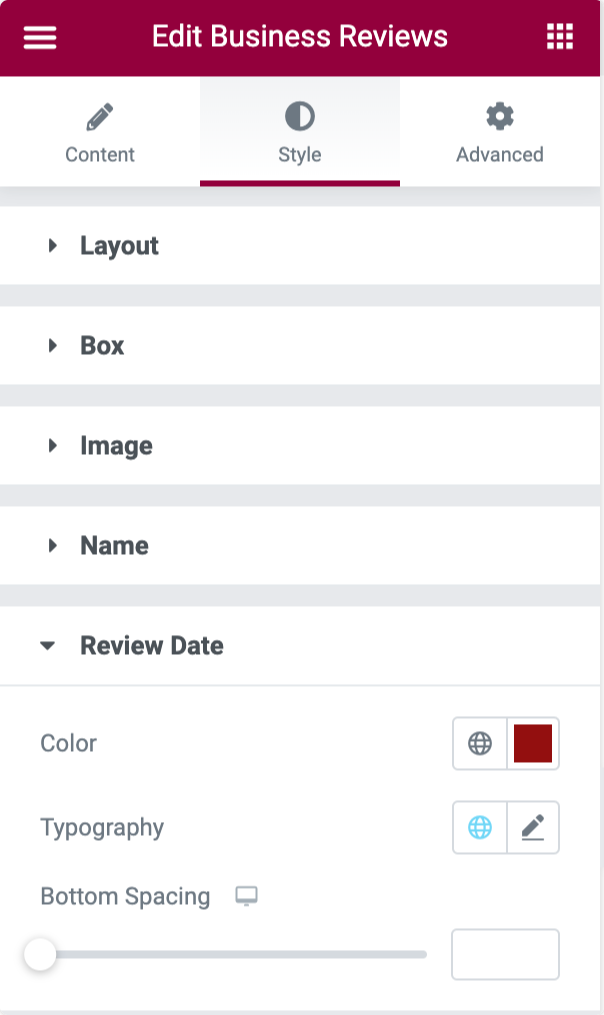 customization options for review date