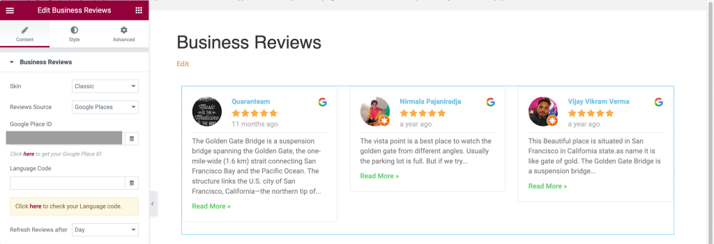 embed google reviews using elementor
