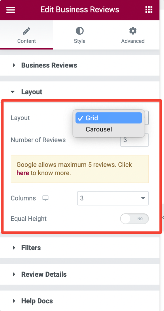 layout for google reviews