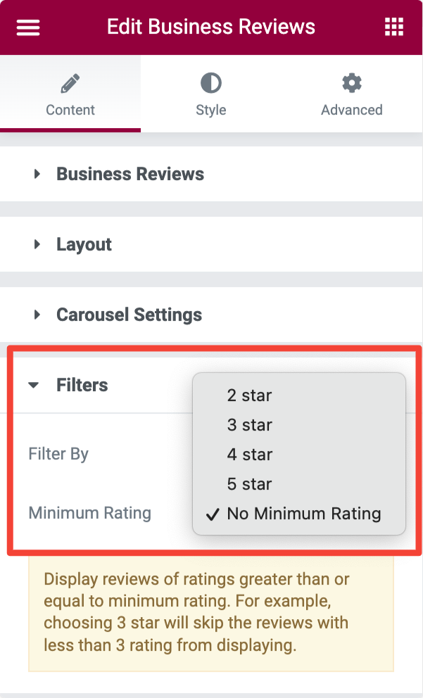 filter for google reviews