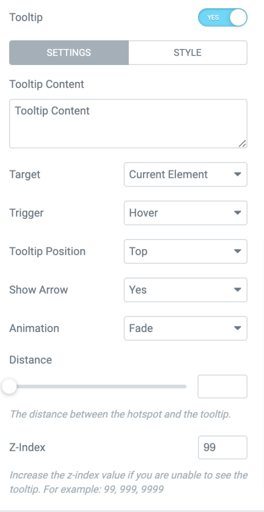 tooltip extension settings tab