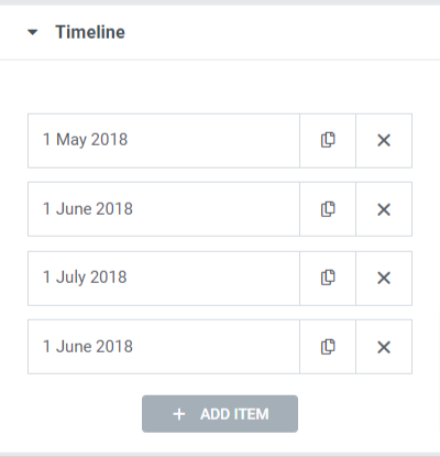 Timeline section in the Content tab 