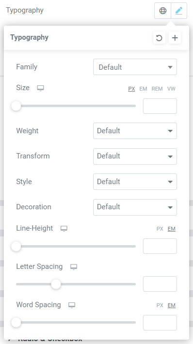 Typography options in the style tab of the PowerPack Fluent Forms widget