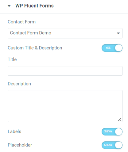 WP Forms Forms section in the Content Tab of the WP Fluent Forms Widget