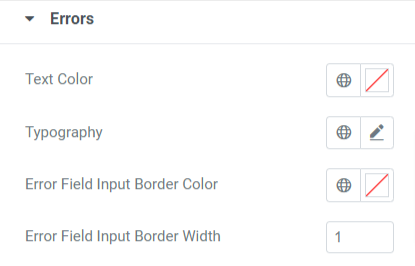 Errors section in the style tab of the PowerPack Fluent Forms widget
