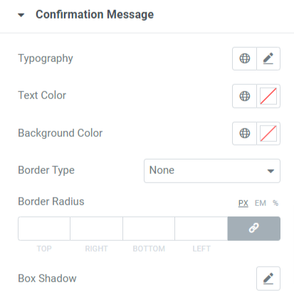 Confirmation Message section in the style tab of the PowerPack Fluent Forms widget