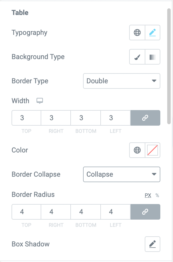 table customization options