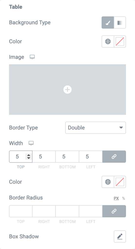 table customization options