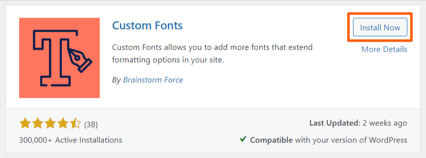 Search for the 'Custom Fonts' plugin then install and activate it to add custom fonts on your WordPress website. 