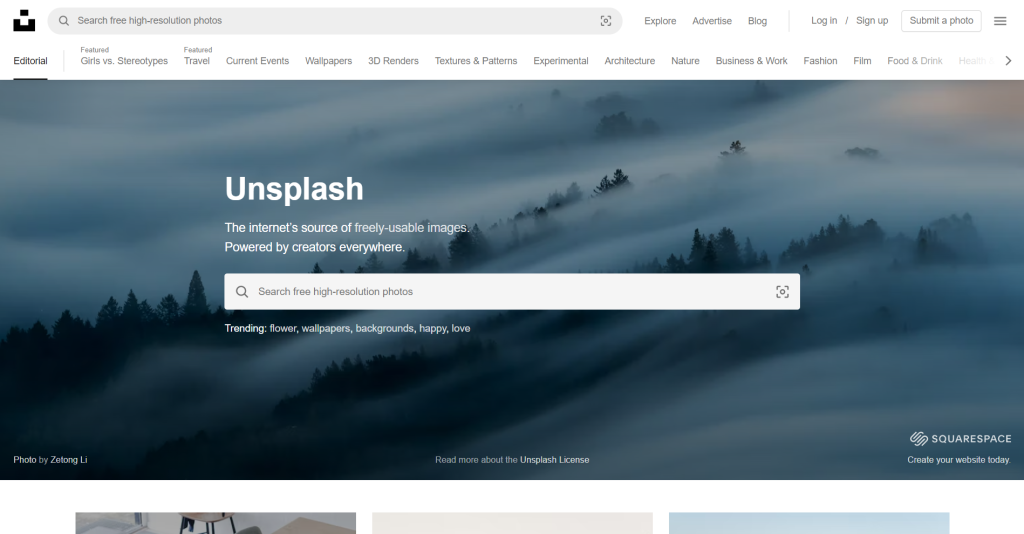 Unsplash royalty-free images for WordPress website