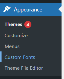 Explore custom fonts option listed in the sidebar of the WP Admin Dashboard. 