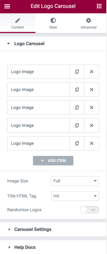 content tab of logo carousel widget