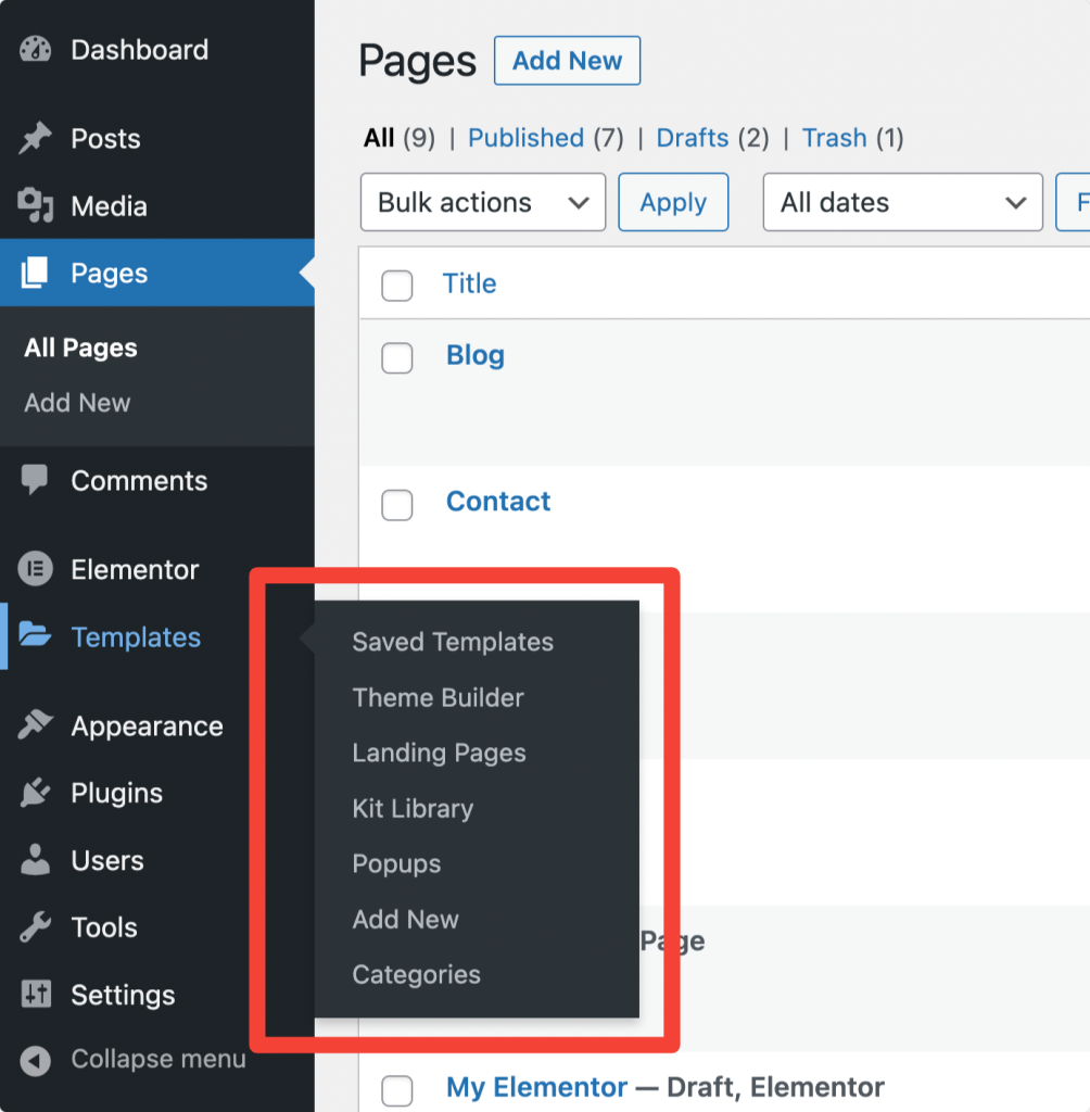 import elementor templates