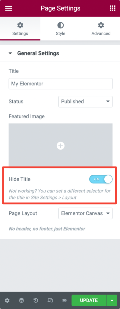 hide title in elementor