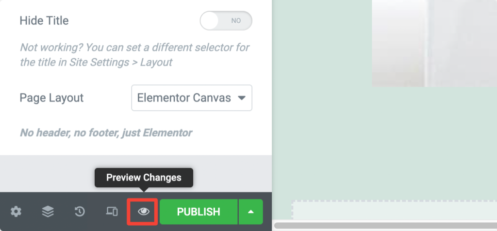 preview changes in elementor
