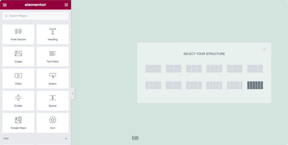 select elementor page structure