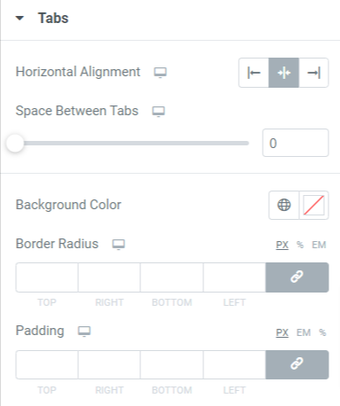 Tabs section in the style tab of the Advanced Tabs widget