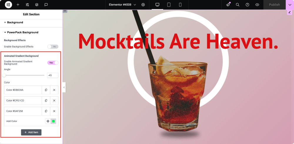 animated gradient background customization options