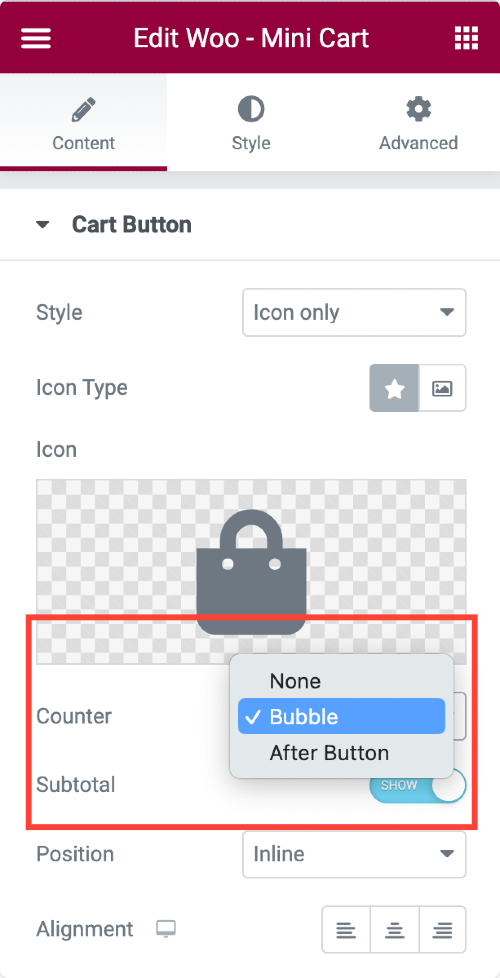 woocommerce mini cart icon customization