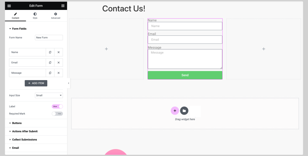 elementor form widget preview