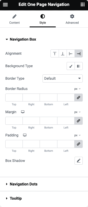 Border Type of One Page Navigation widget